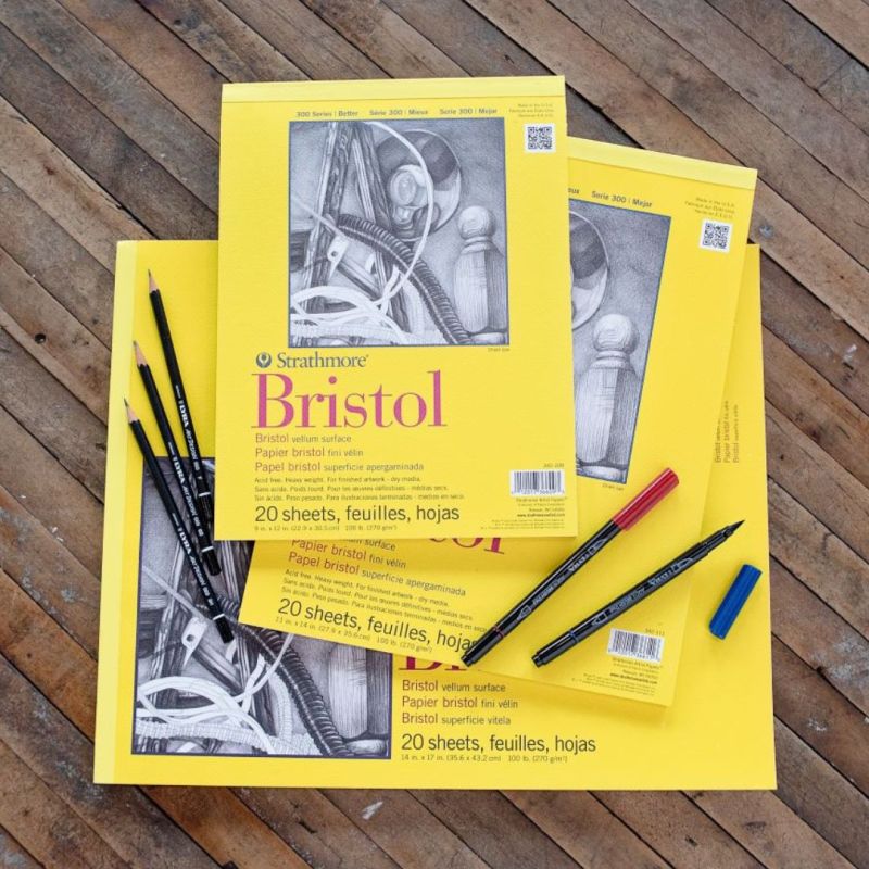 Strathmore 300 Series Bristol Paper Pad, Smooth, Tape Bound, 9x12 inches,  20 Sheets (100lb/270g) - Artist Paper for Adults and Students - Markers,  Pen