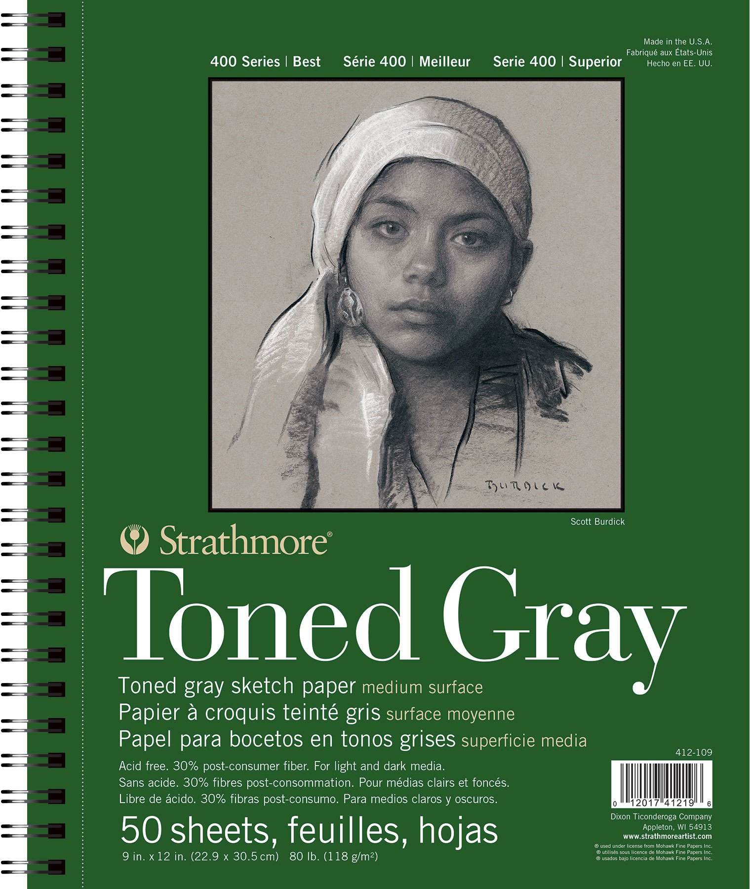 Strathmore Gray Drawing 400 Series Toned Sketch Pad 24 Sheets 11x14 