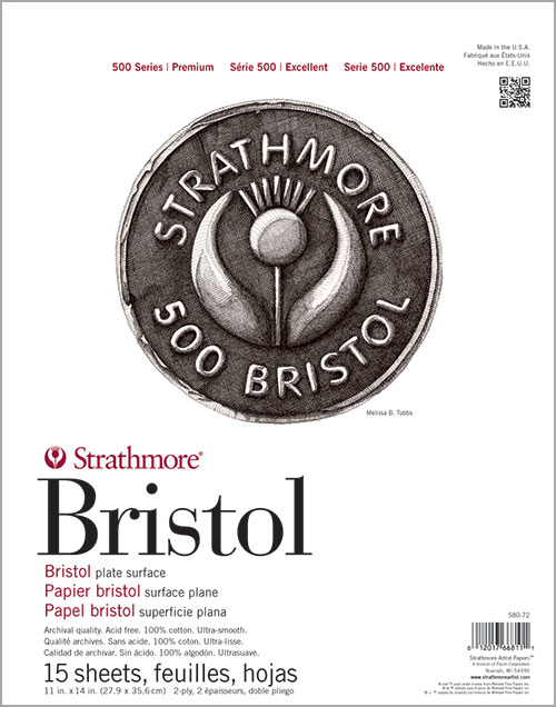 580-62 500 Series Bristol, 2-Ply Vellum Surface 11x14 15 Sheets Strathmore