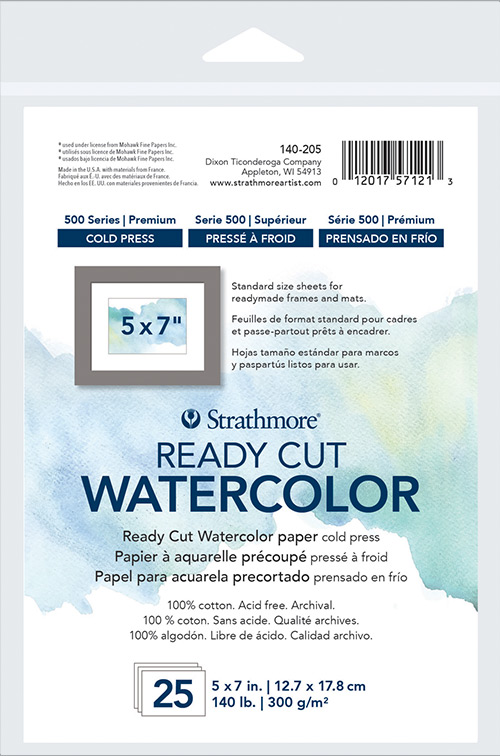 WATERCOLOR PAPER READY CUT 5X7 140 LB/300 g/m2 HOT PRESSED 25 SHEET PACK  140-305